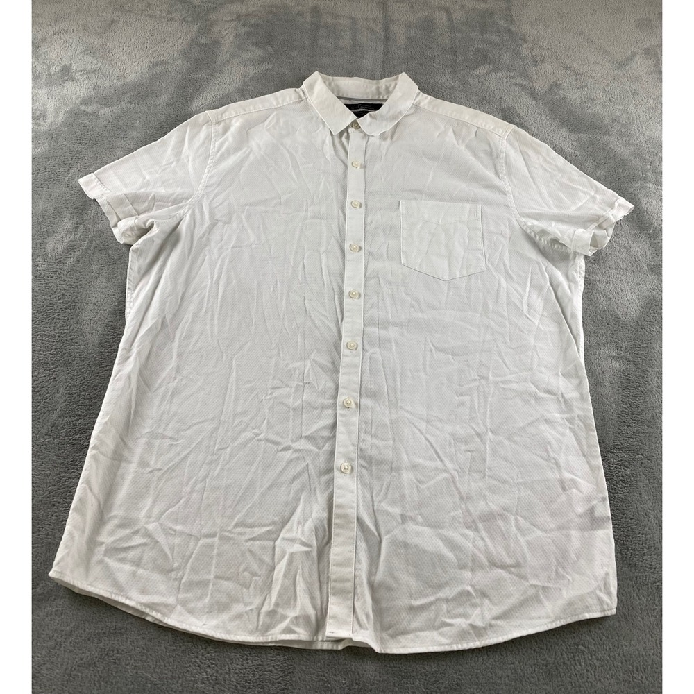 Marc Anthony Mens XL White Textured Short Sleeve Button Slim Fit Cotton Shirt